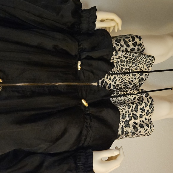 Vtg LAVON 1990s Black and Gold Oversized Metallic Swishy Track Jacket - Picture 5 of 11